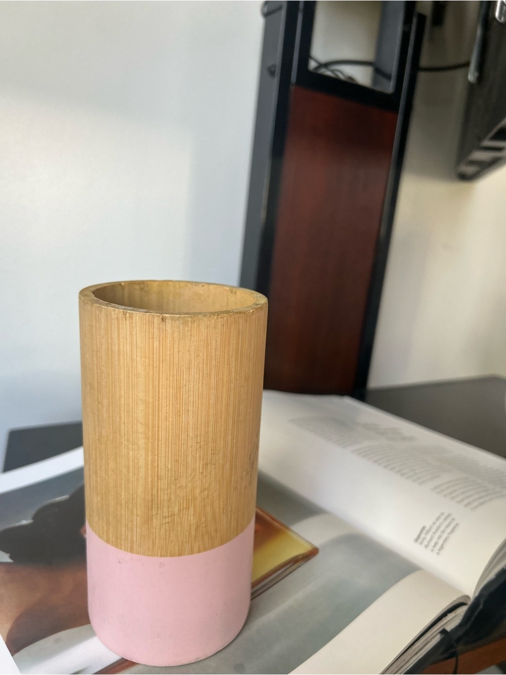 Bamboo and Pink Accent Vase bathroom accessories /organizer